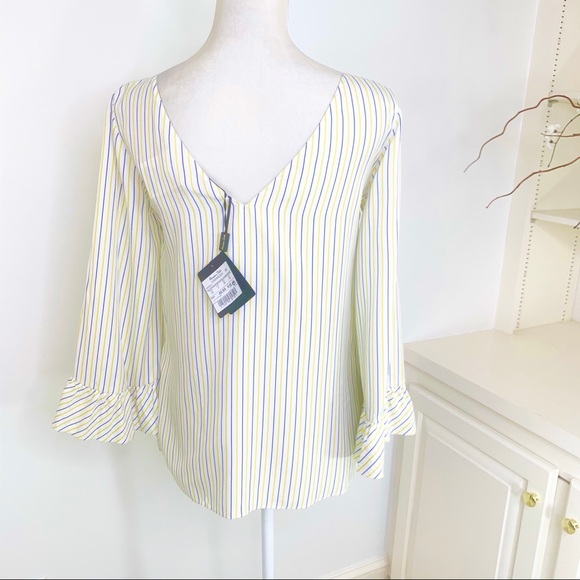 Massimo Dutti V Back Striped Bell Sleeve Top 6 NWT - Picture 7 of 13